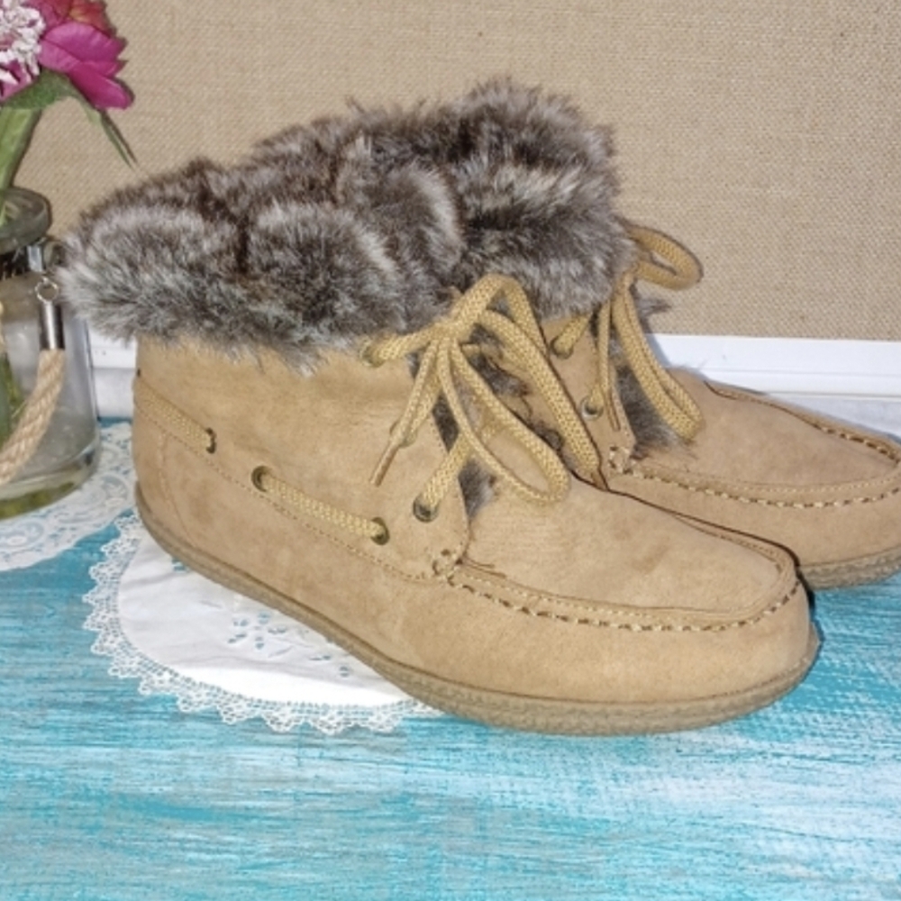 ❤️‍🔥 New Indigo Size 8 Womens Leather Tan Moccasin Fur lined Boots